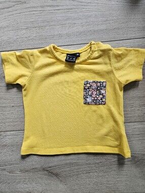 Z/C Mustard Yellow Baby T-Shirt Floral Pocket Detail 3 Months🩷5/20$
